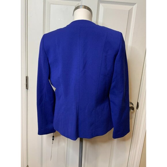 Tahari Arthur S. Levine Ronald Blue Black Faux Leather Trim Jacket, Size 8 - Picture 9 of 11